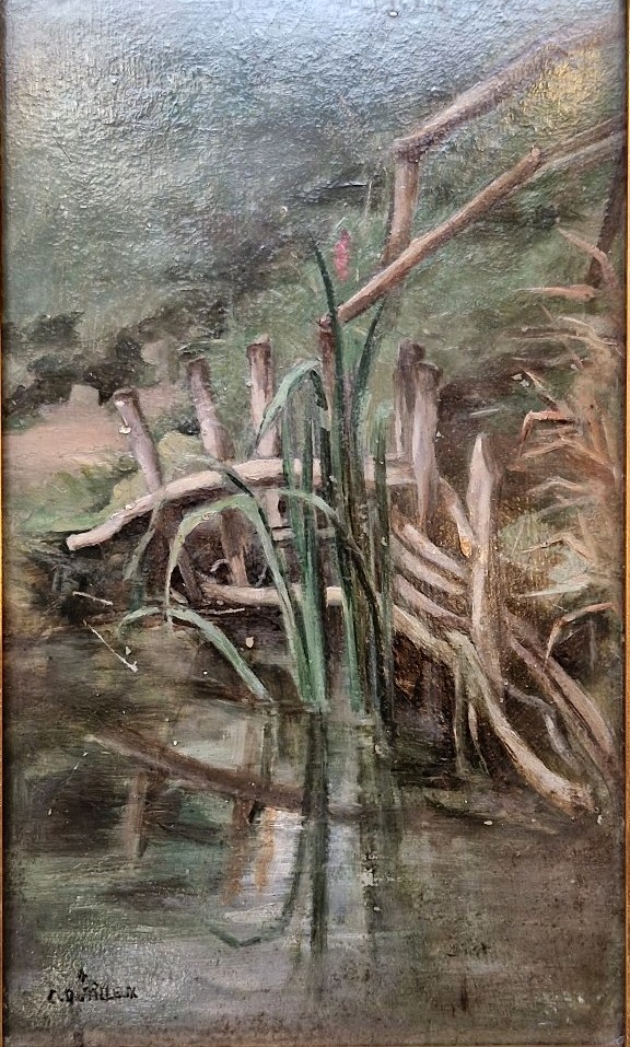 Constant Dutilleux 1807-1865 Les roseaux Huile sur carton-photo-2