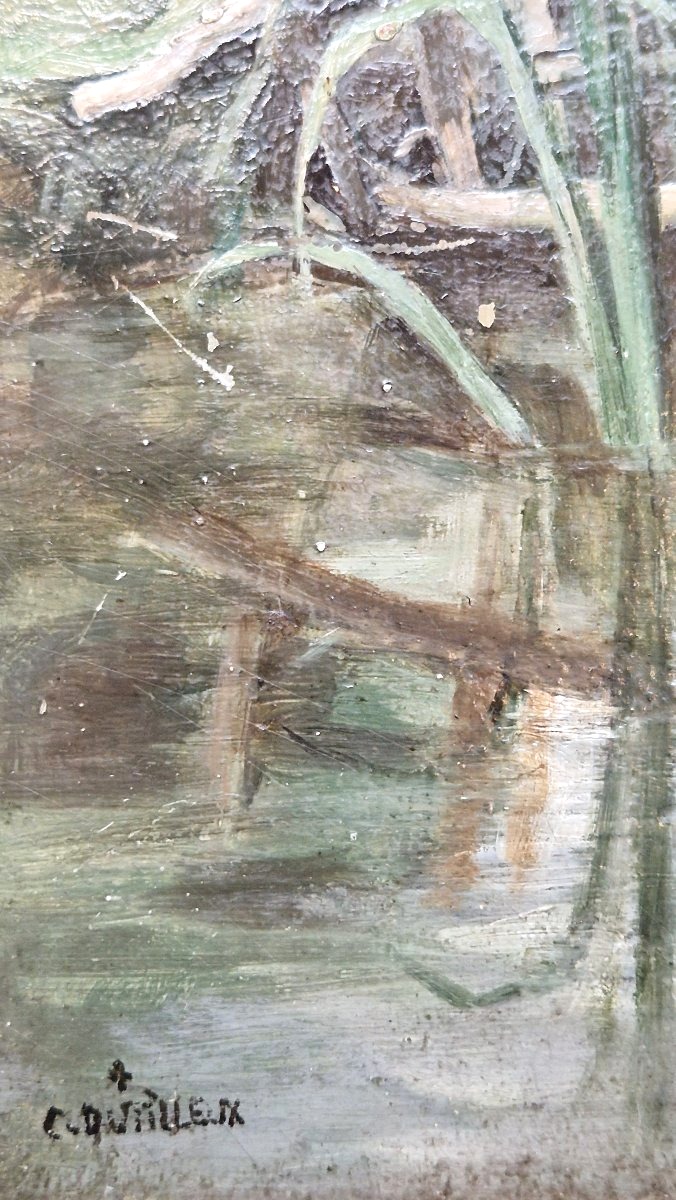 Constant Dutilleux 1807-1865 Les roseaux Huile sur carton-photo-4