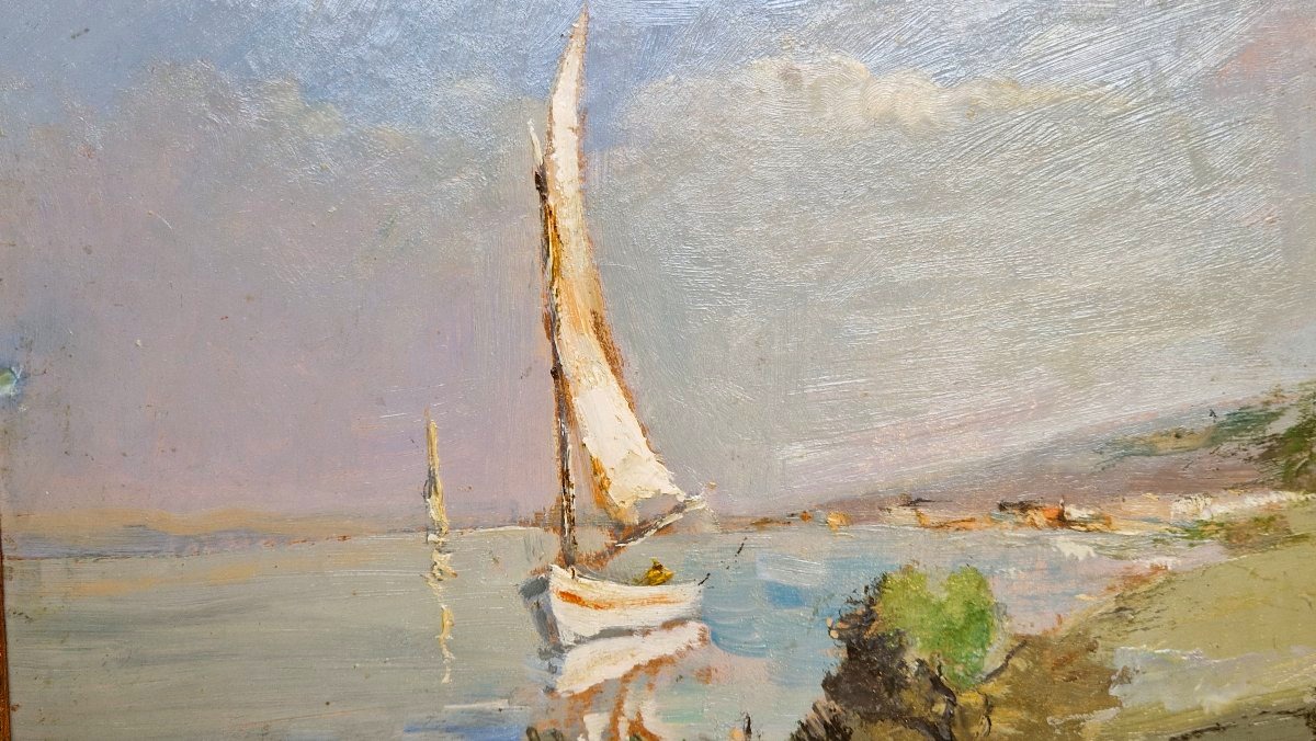 Ernest Lessieux 1848–1925 Sailboat On The Atlantic Coast Oil On Cardboard-photo-3