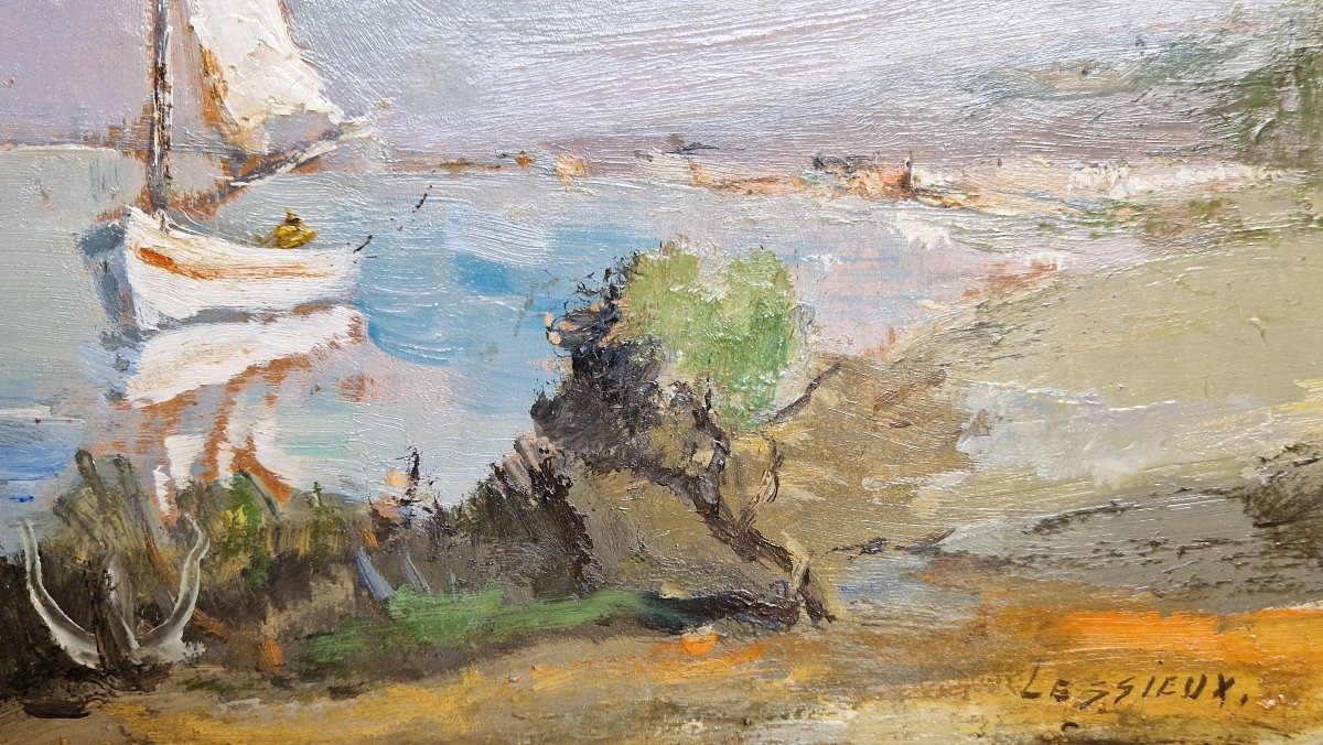 Ernest Lessieux 1848–1925 Sailboat On The Atlantic Coast Oil On Cardboard-photo-4