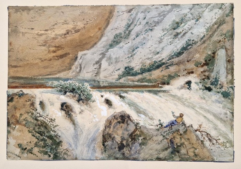 Joseph Bonaventure Laurens 1801-1890 Le torrent Aquarelle et gouache