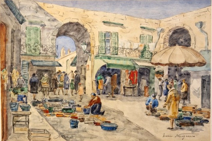 Henri Noizeux Né en 1871 Nice Marché à l'entrée du cours Saleya Aquarelle-photo-2