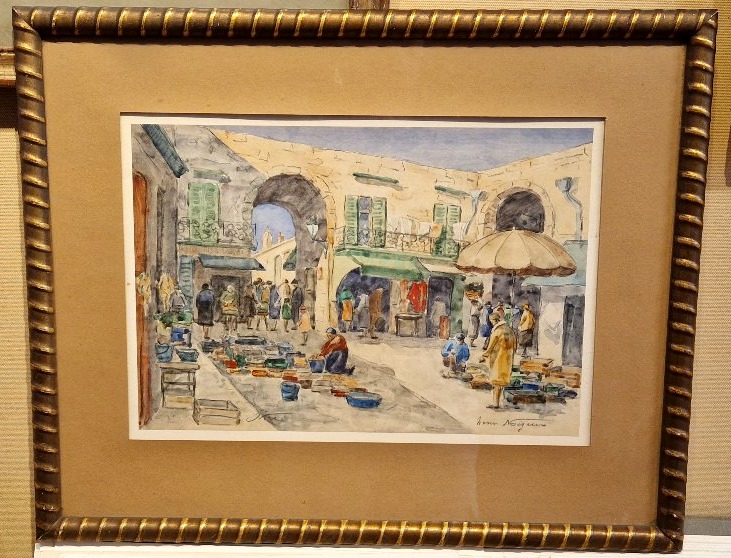 Henri Noizeux Né en 1871 Nice Marché à l'entrée du cours Saleya Aquarelle