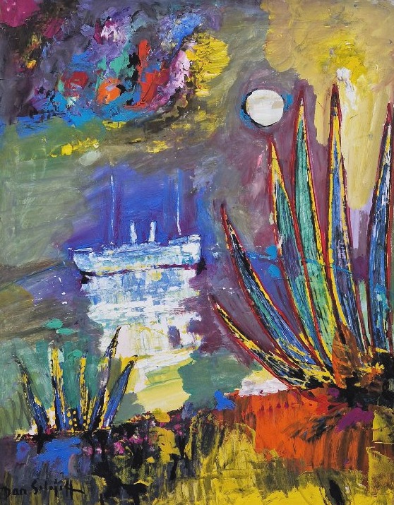 Daniil Andreevitch Solojef 1908-1994 Paquebot à Cannes Acrylique sur papier