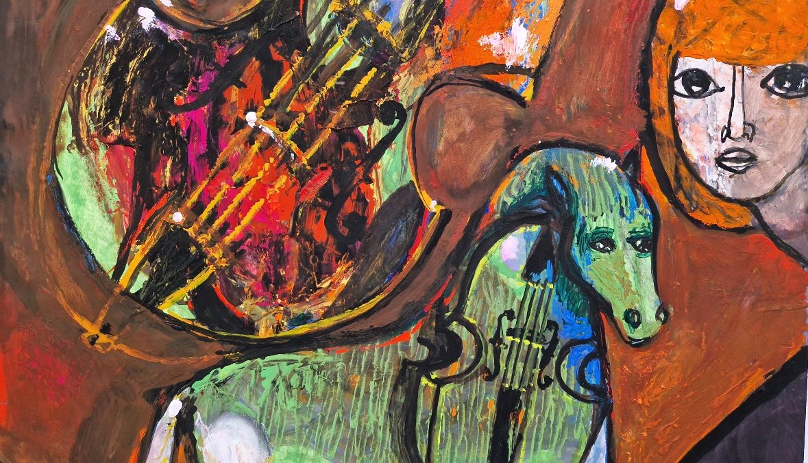 Daniil Andreevich Solojeff 1908–1994 Face, Violin, Horse. Gouache-photo-4