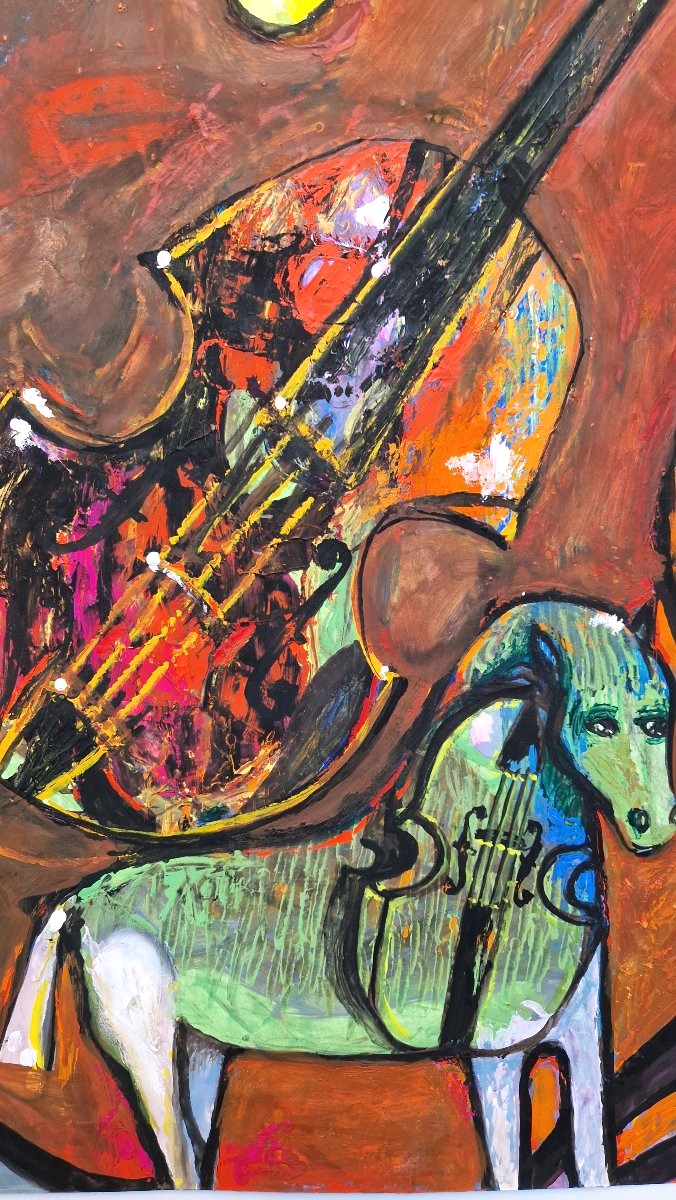 Daniil Andreevich Solojeff 1908–1994 Face, Violin, Horse. Gouache-photo-1