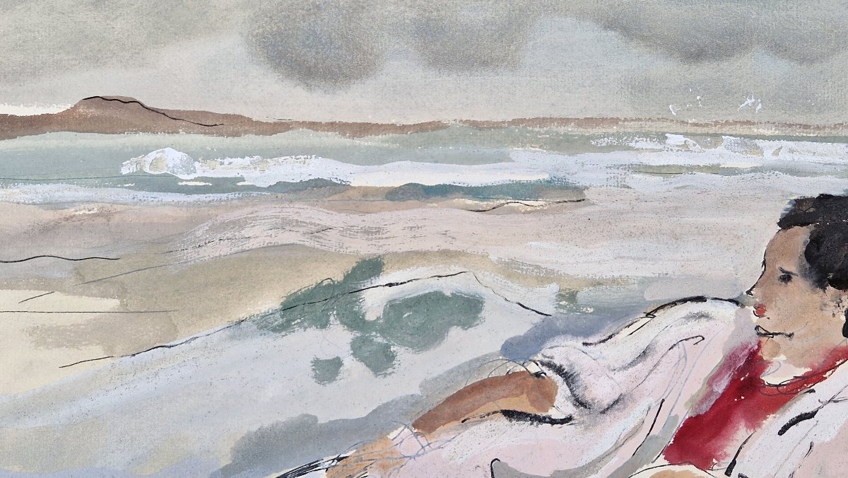 André Planson 1898–1981 Woman Reclining By The Sea Watercolor And Gouache-photo-4