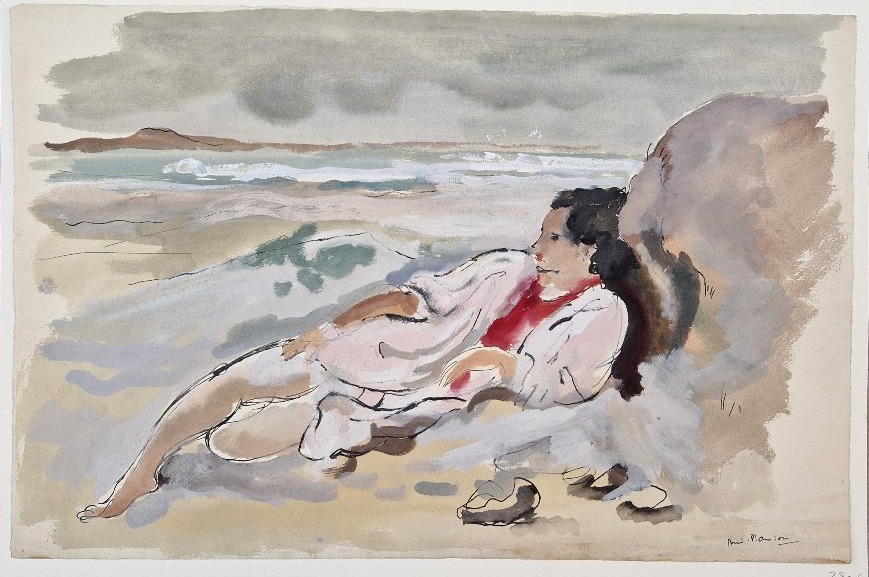 André Planson 1898–1981 Woman Reclining By The Sea Watercolor And Gouache