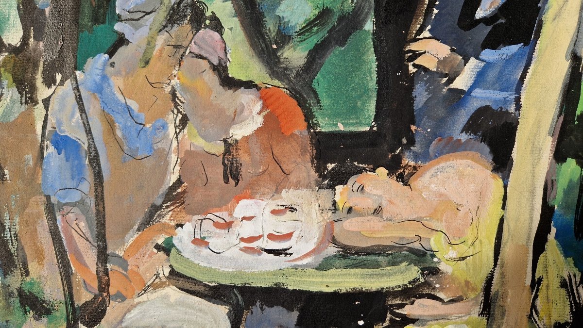 André Planson 1898–1981 *café Under The Pergola* Gouache-photo-1