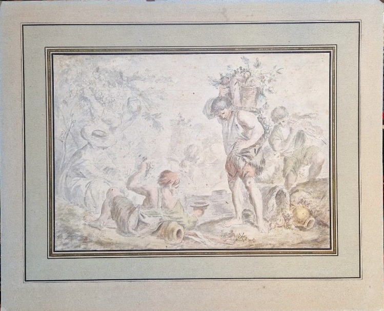 18th-century French School: The Grape Harvest, Watercolor-photo-1