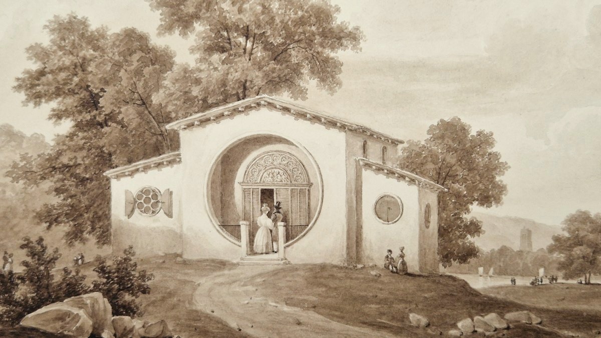 Nicolas Joseph Kellin 1789-1858 Maison à Romanville Lavis d'encre brune-photo-2