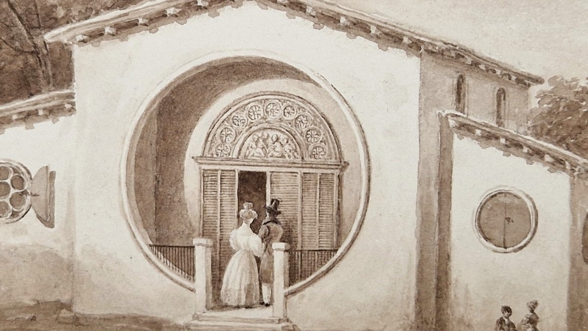 Nicolas Joseph Kellin 1789-1858 Maison à Romanville Lavis d'encre brune-photo-3