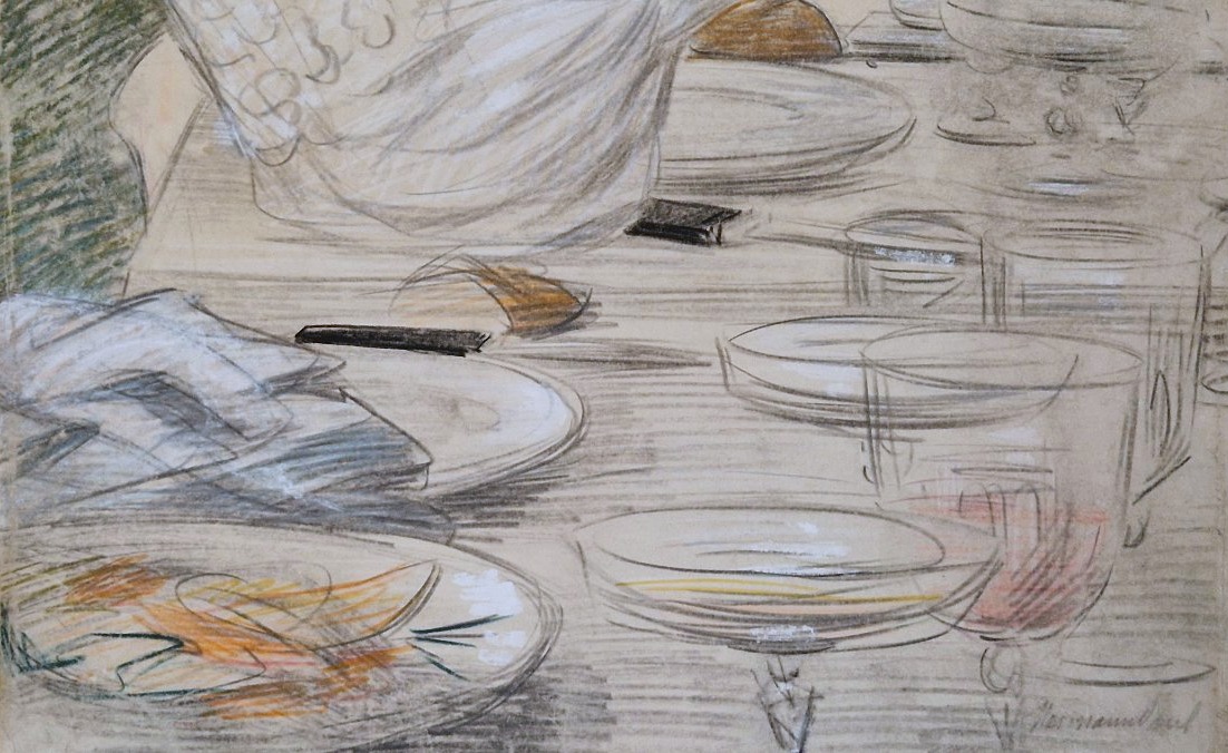 René Georges Hermann-Paul 1864-1940  Elégante au café Dessin au crayon noir et pastel -photo-4