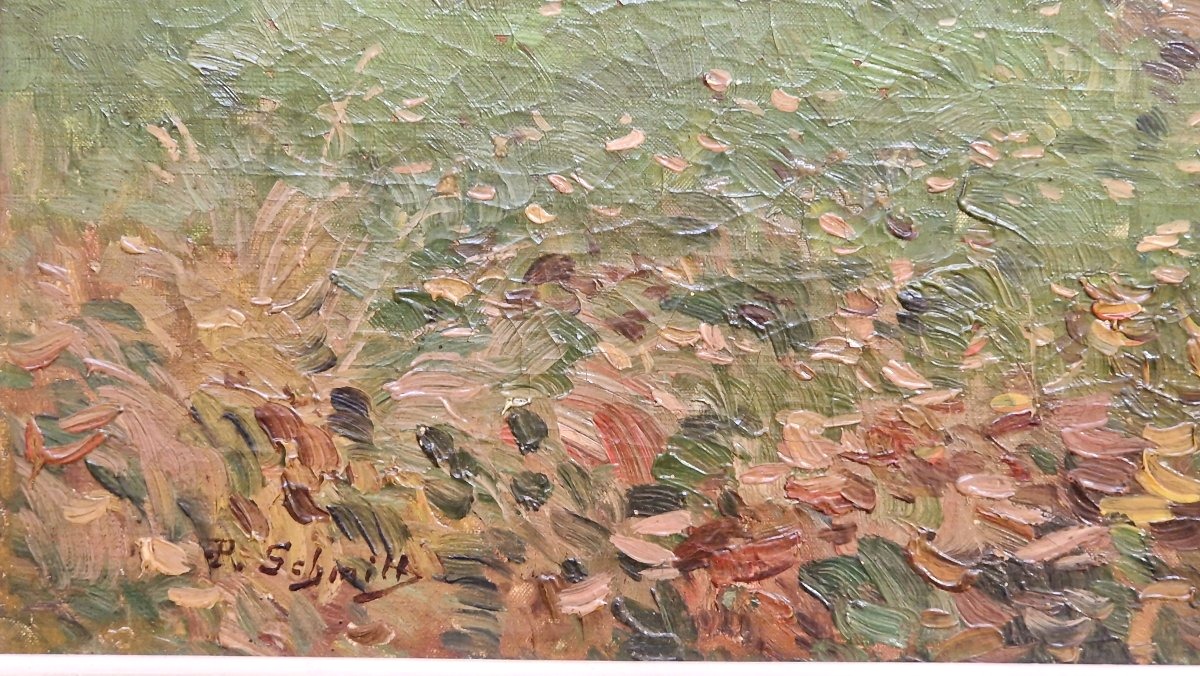 Paul Schmitt 1855-1902 Promeneuses au bord de la rivière Huile sur toile-photo-4