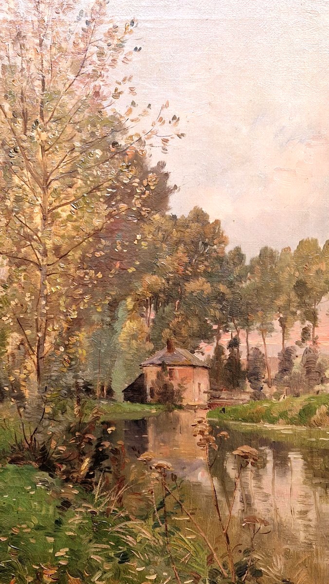Paul Schmitt 1855-1902 Promeneuses au bord de la rivière Huile sur toile-photo-1
