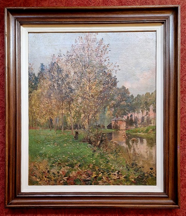 Paul Schmitt 1855-1902 Promeneuses au bord de la rivière Huile sur toile