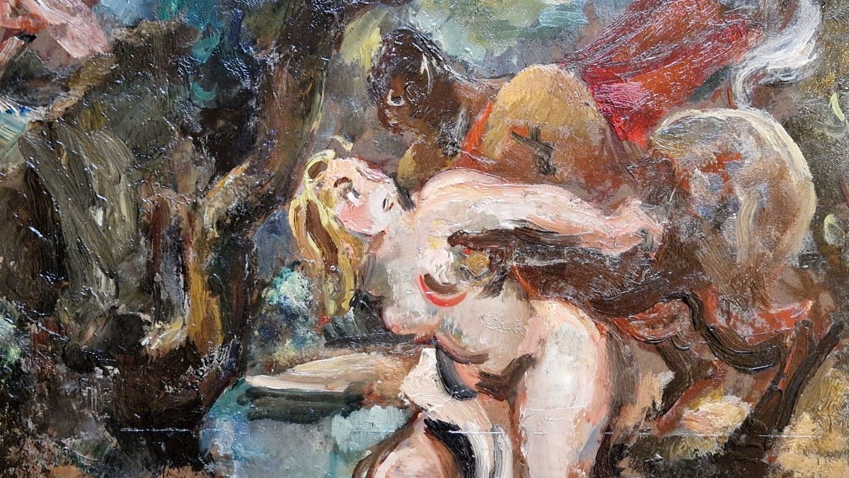 André Planson 1898-1981 Scène mythologique Huile sur panneau-photo-3
