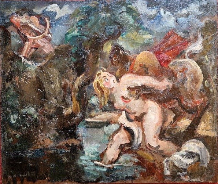 André Planson 1898-1981 Scène mythologique Huile sur panneau