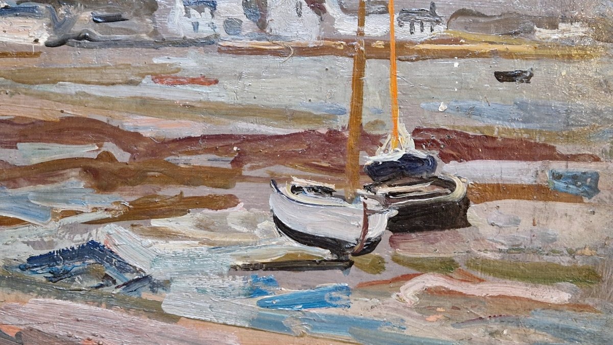 André Planson 1898-1981 Un port breton à marée basse Huile sur carton-photo-4