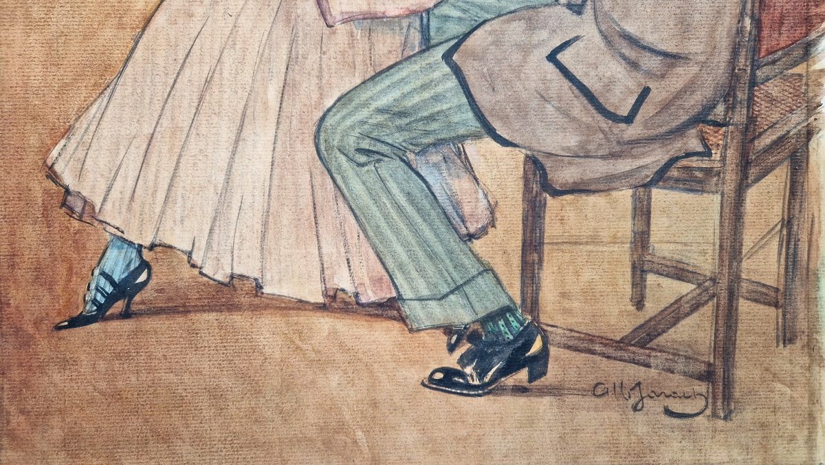 Albert Jarach 1874–1962 On A Visit Watercolor-photo-4