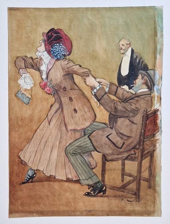 Albert Jarach 1874–1962 On A Visit Watercolor-photo-3