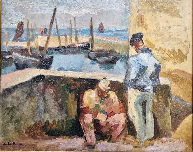 André Planson 1898–1981 Breton Sailors At The Harbor Oil On Cardboard-photo-2