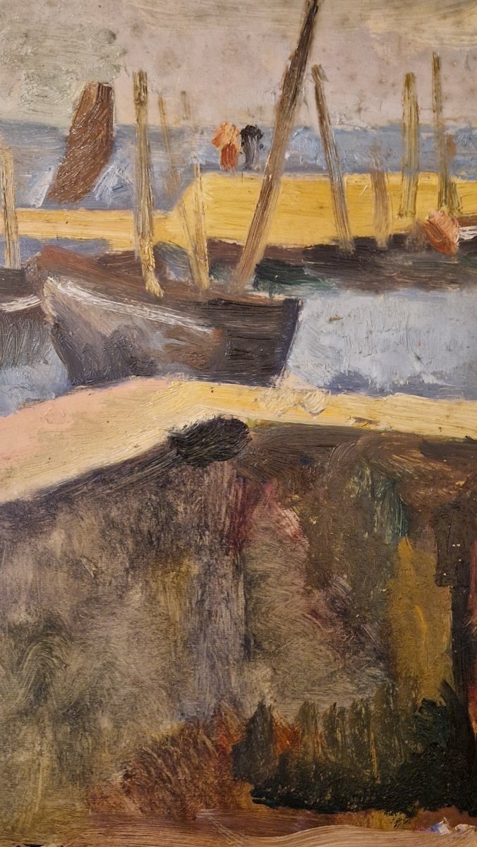 André Planson 1898–1981 Breton Sailors At The Harbor Oil On Cardboard-photo-3