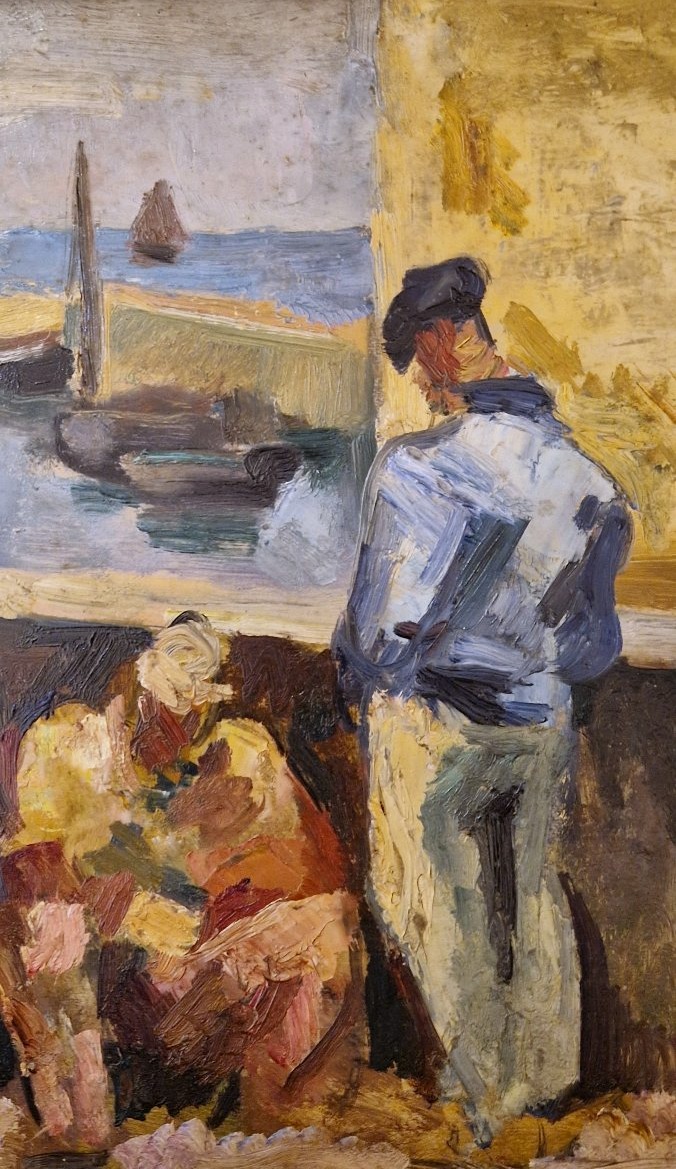 André Planson 1898–1981 Breton Sailors At The Harbor Oil On Cardboard-photo-4
