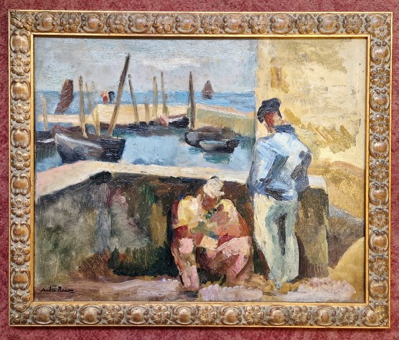 André Planson 1898–1981 Breton Sailors At The Harbor Oil On Cardboard