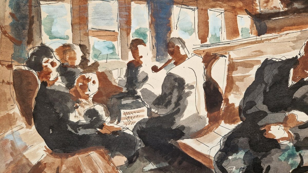 André Planson 1898-1981 Dans le train Aquarelle et gouache-photo-2