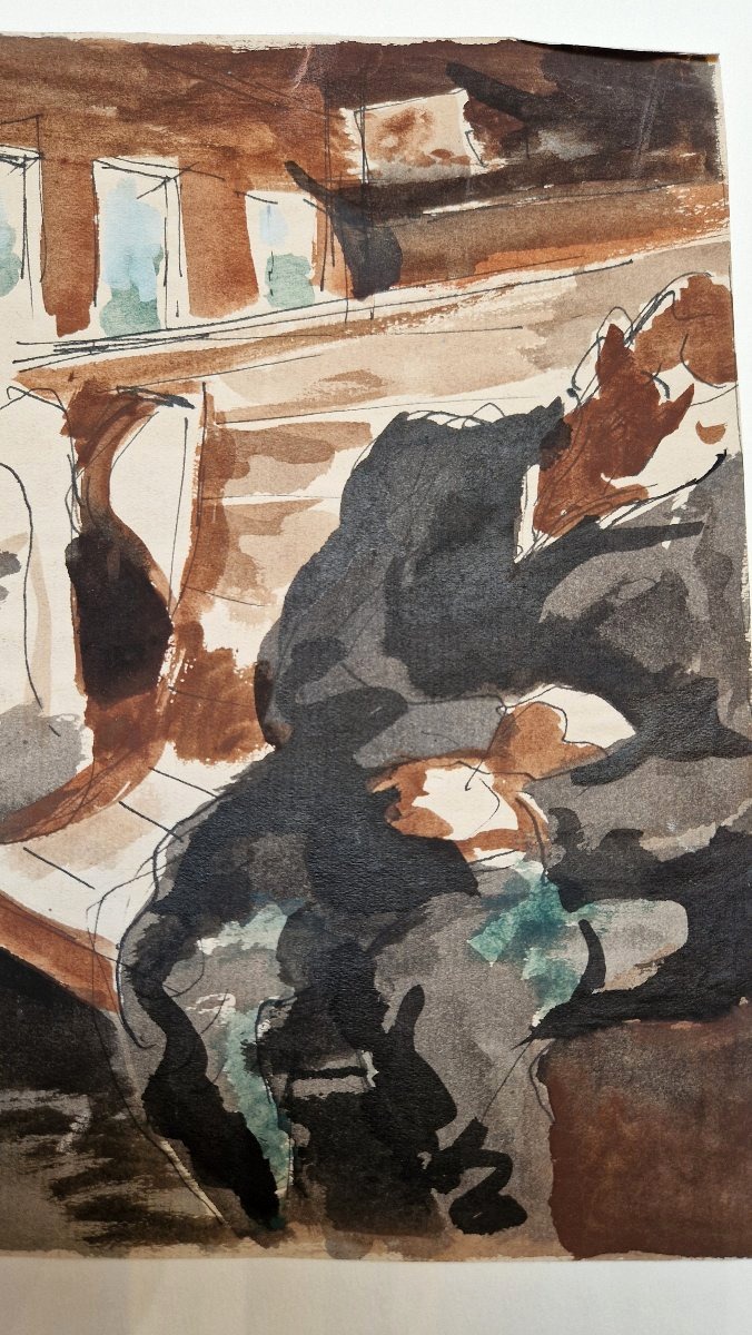 André Planson 1898-1981 Dans le train Aquarelle et gouache-photo-3