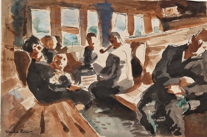 André Planson 1898-1981 Dans le train Aquarelle et gouache