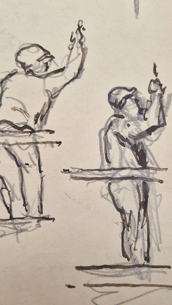 Maximilien Luce 1858–1941 Three Street Scenes Pencil And Pen Drawings-photo-3