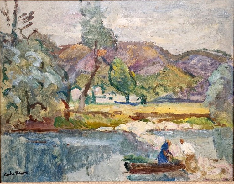 André Planson 1898-1981 Paysage à la barque Huile sur carton-photo-2