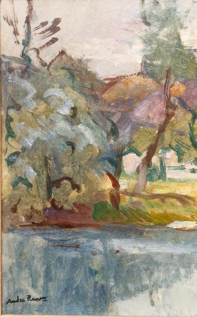 André Planson 1898-1981 Paysage à la barque Huile sur carton-photo-3