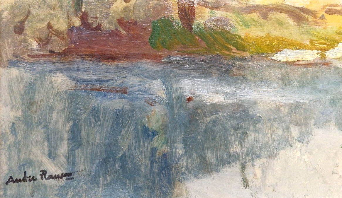 André Planson 1898-1981 Paysage à la barque Huile sur carton-photo-1