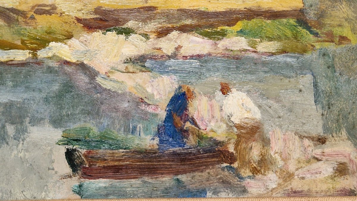 André Planson 1898-1981 Paysage à la barque Huile sur carton-photo-2