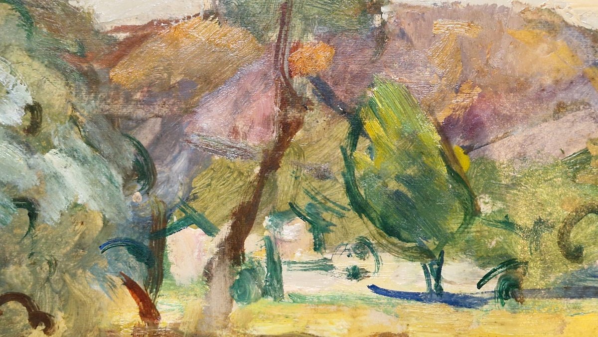 André Planson 1898-1981 Paysage à la barque Huile sur carton-photo-3
