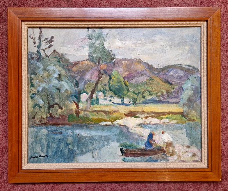 André Planson 1898-1981 Paysage à la barque Huile sur carton
