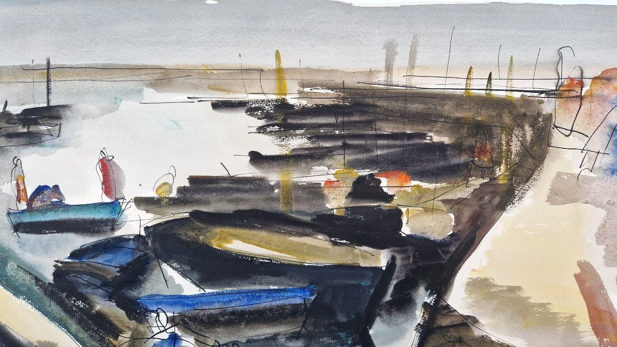 André Planson 1898-1981 Port breton Aquarelle et gouache-photo-4