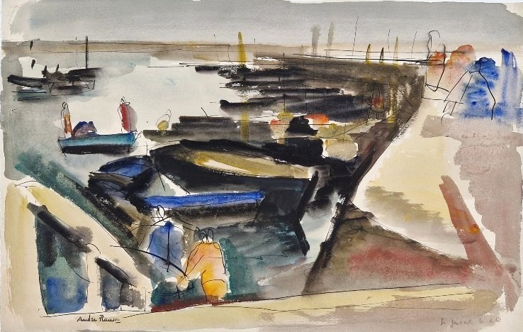 André Planson 1898-1981 Port breton Aquarelle et gouache