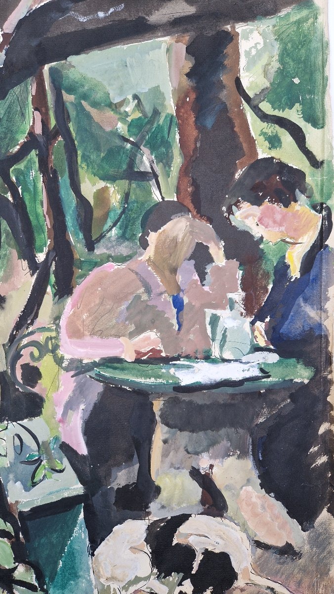 André Planson 1898–1981 Lunch Under The Pergola Gouache-photo-2
