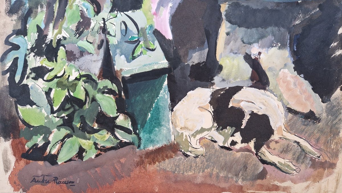 André Planson 1898–1981 Lunch Under The Pergola Gouache-photo-4