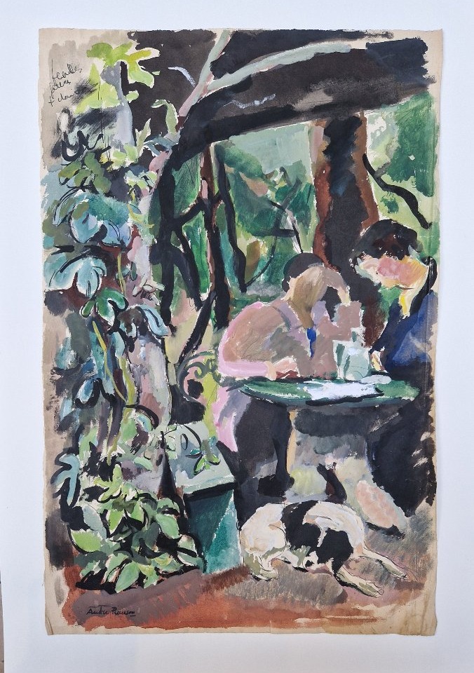 André Planson 1898–1981 Lunch Under The Pergola Gouache-photo-1