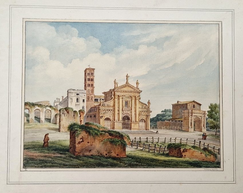 Karl Ludwig von Zanth La Basilique Sainte Françoise Romaine à Rome Aquarelle