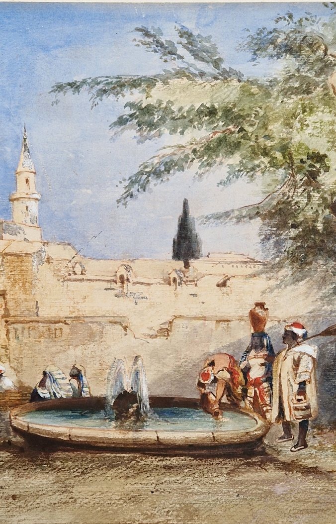 Jules Michel Chandelier, 1813–1871, *rest At The Fountain*, Watercolor-photo-4
