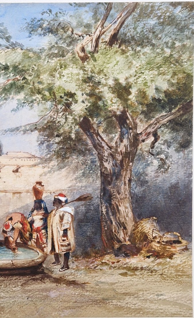 Jules Michel Chandelier, 1813–1871, *rest At The Fountain*, Watercolor-photo-1