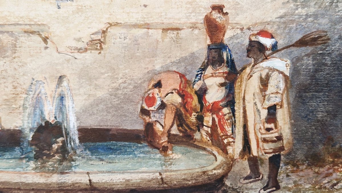 Jules Michel Chandelier, 1813–1871, *rest At The Fountain*, Watercolor-photo-2