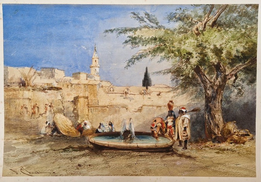 Jules Michel Chandelier, 1813–1871, *rest At The Fountain*, Watercolor
