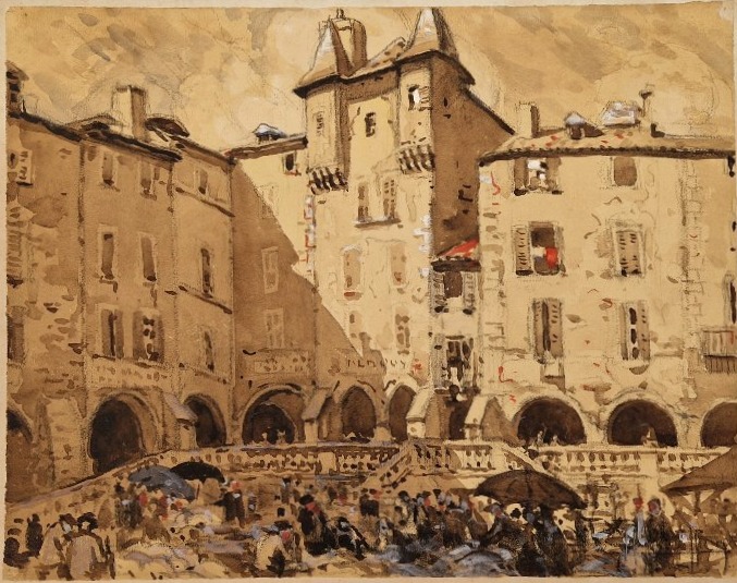 Edouard Bouillère 1900-1967 Jour de marché à Villefranche de Rouergue